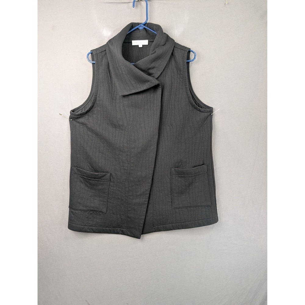 Christopher Calvin Womens Black Textured Sleeveless Vest Large Made in USA